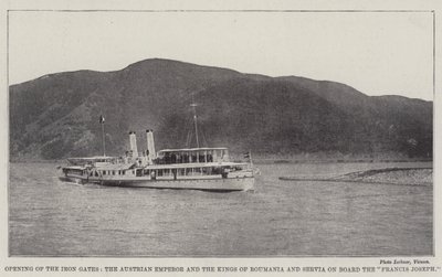 Apertura de las Puertas de Hierro, el emperador austríaco y los reyes de Rumania y Serbia a bordo del Francis Joseph de English Photographer