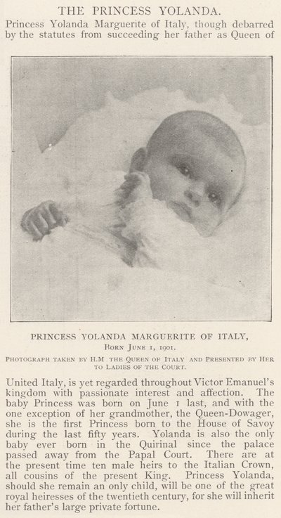 La Princesa Yolanda Margarita de Italia, nacida el 1 de junio de 1901 de English Photographer