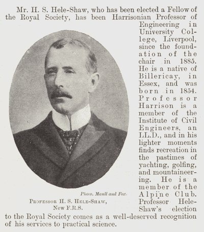 Profesor H S Hele-Shaw, nuevo FRS de English Photographer
