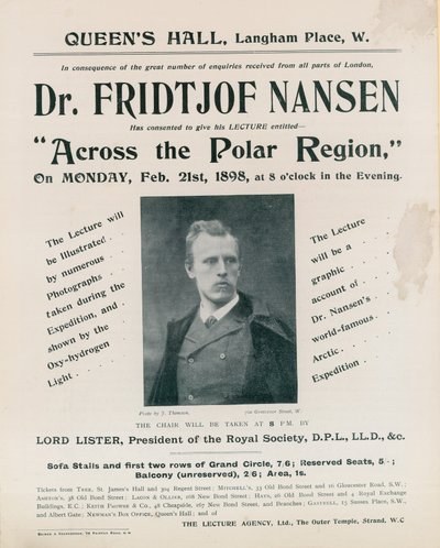 Programa para la conferencia del Dr. Fridtjof Nansen, A través de la región polar de English Photographer
