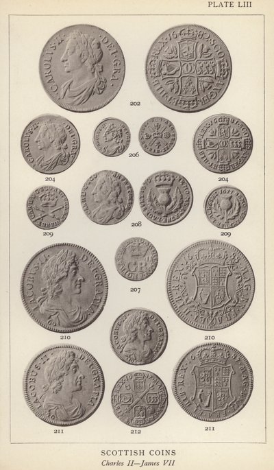 Monedas escocesas, Carlos II, Jacobo VII (foto en blanco y negro) de English Photographer