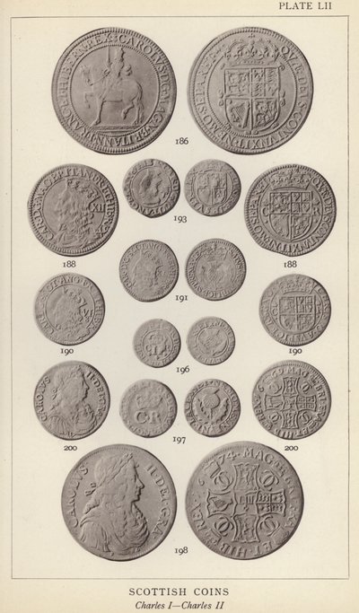 Monedas escocesas, Carlos I, Carlos II (foto en blanco y negro) de English Photographer
