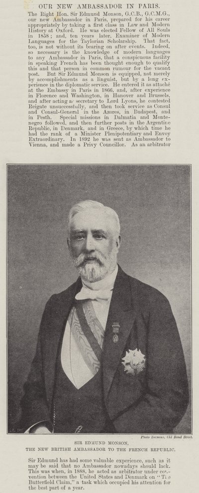Sir Edmund Monson, el nuevo embajador británico en la República Francesa de English Photographer