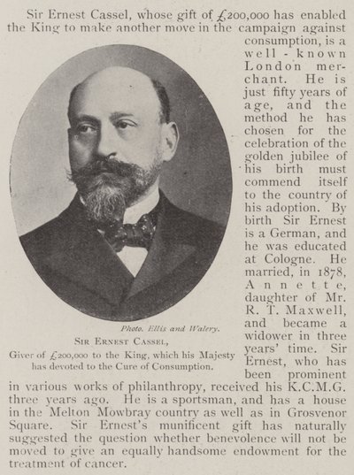 Sir Ernest Cassel, Donante de £200,000 al Rey, que Su Majestad ha Dedicado a la Cura de la Tuberculosis de English Photographer