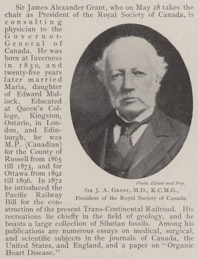 Sir J A Grant, MD, KCMG, presidente de la Sociedad Real de Canadá de English Photographer