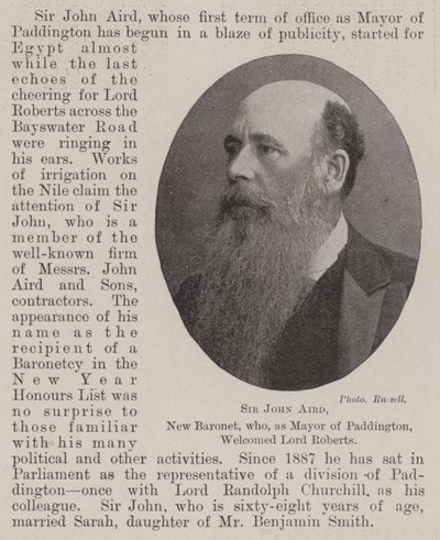 Sir John Aird, nuevo baronet, quien, como alcalde de Paddington, dio la bienvenida a Lord Roberts de English Photographer