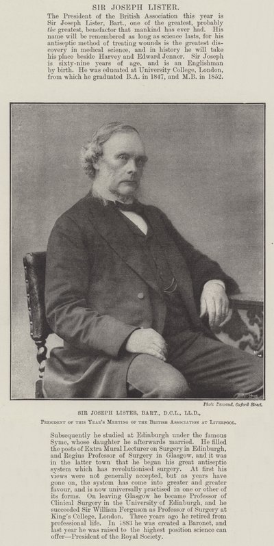 Sir Joseph Lister, baronet, DCL, LLD, presidente de la reunión de este año de la Asociación Británica en Liverpool de English Photographer