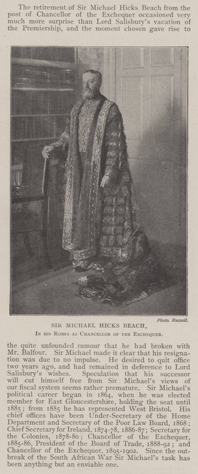Sir Michael Hicks Beach, con su toga de Canciller del Exchequer de English Photographer