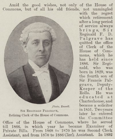 Sir Reginald Palgrave, Secretario Retirado de la Cámara de los Comunes de English Photographer