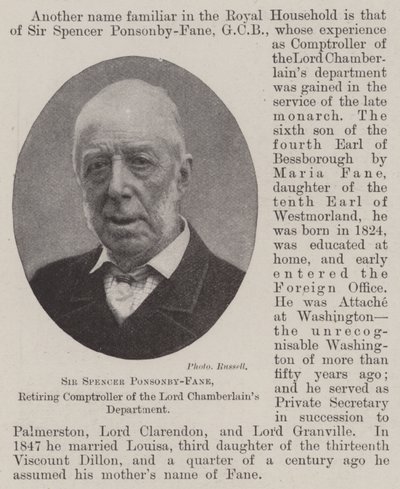 Sir Spencer Ponsonby-Fane, controlador retirado del Departamento del Lord Chambelán de English Photographer