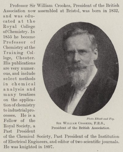 Sir William Crookes, FRS, presidente de la Asociación Británica de English Photographer