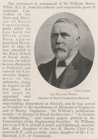 Sir William White, director de construcción naval (retirado) de English Photographer