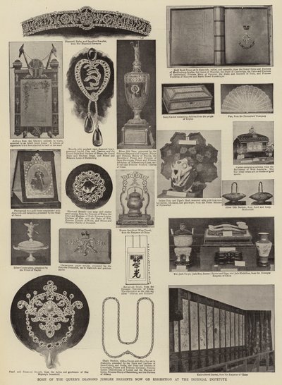 Algunos de los regalos del Jubileo de Diamante de la Reina en exhibición en el Instituto Imperial de English Photographer