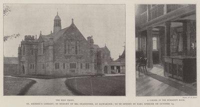 Biblioteca St Deiniol, en memoria del Sr. Gladstone, en Hawarden, a ser inaugurada por el conde Spencer el 14 de octubre de English Photographer