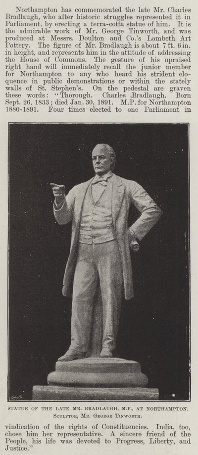 Estatua del difunto Sr. Bradlaugh, MP, en Northampton, Escultor, Sr. George Tinworth de English Photographer