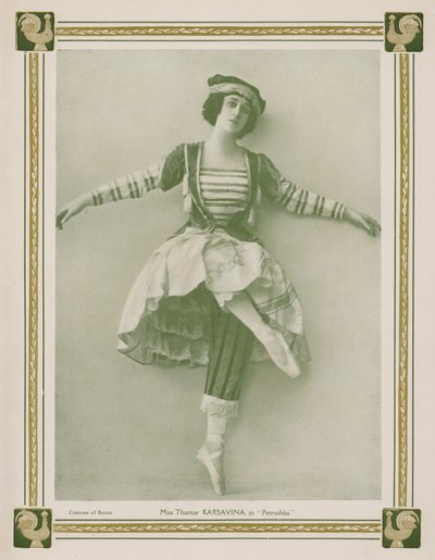 Tamara Karsavina, prima ballerina rusa, en una producción de Ballets Russes del ballet Petrushka de Igor Stravinsky de English Photographer