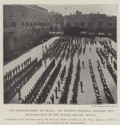 El anuncio de la paz, Sir Francis Grenfell leyendo la proclamación en la Plaza del Palacio, Malta de English Photographer