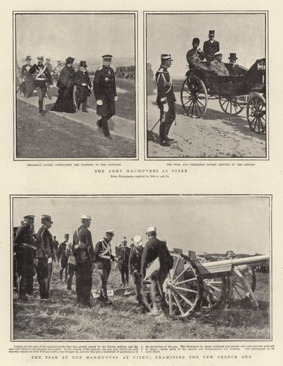 Las maniobras del ejército en Vitry, el zar en las maniobras en Vitry, examinando el nuevo cañón francés de English Photographer