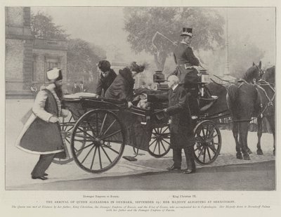 La llegada de la reina Alexandra a Dinamarca, 19 de septiembre, Su Majestad descendiendo en Bernstorff de English Photographer