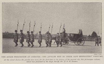 La procesión de la corte en Chester, los hombres de la jabalina en su nuevo traje de Beefeaters de English Photographer
