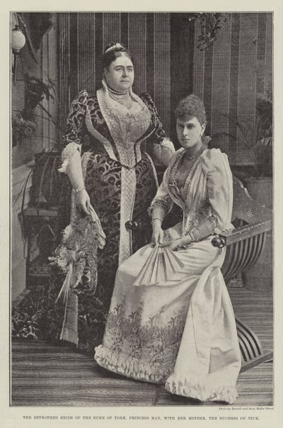 La novia prometida del duque de York, la princesa May, con su madre, la duquesa de Teck de English Photographer