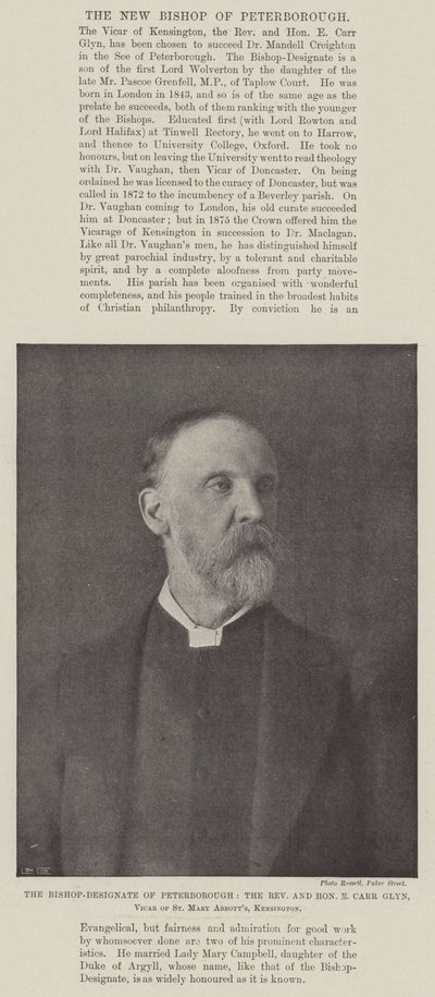 El Obispo Designado de Peterborough, el Reverendo y Honorable E Carr Glyn, Vicario de St Mary Abbotts, Kensington de English Photographer