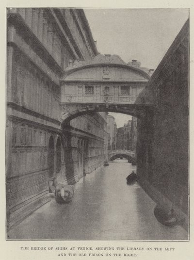 El Puente de los Suspiros en Venecia, mostrando la Biblioteca a la izquierda y la Antigua Prisión a la derecha de English Photographer