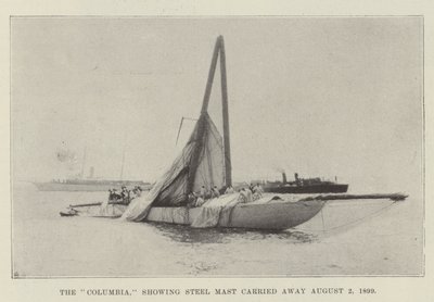 El Columbia, mostrando el mástil de acero roto el 2 de agosto de 1899 de English Photographer