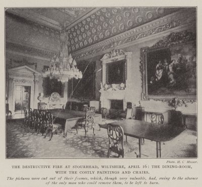 El destructivo incendio en Stourhead, Wiltshire, 16 de abril, el comedor, con las costosas pinturas y sillas de English Photographer