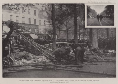 El desastre del dirigible de M Severo, 12 de mayo, la calle bloqueada por los restos del dirigible de English Photographer