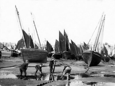 La flota pesquera en el puerto de St Ives, c.1880-99 de English Photographer
