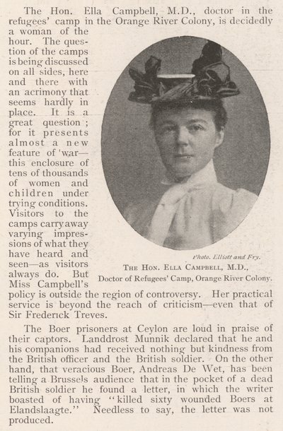 La honorable Ella Campbell, MD, doctora del campamento de refugiados, Orange River Colony de English Photographer
