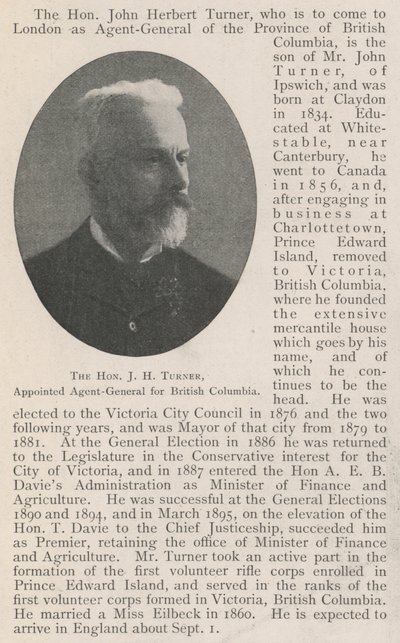 El Honorable J H Turner, Nombrado Agente General para Columbia Británica de English Photographer