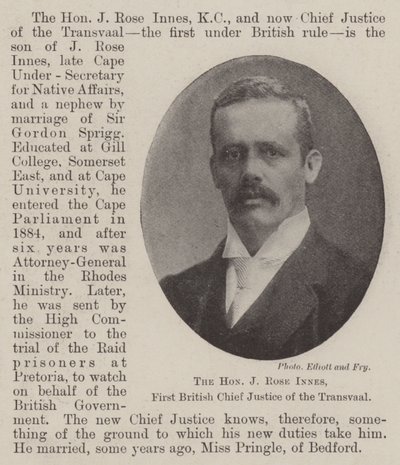 El Honorable J Rose Innes, Primer Juez Principal Británico del Transvaal de English Photographer