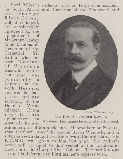 El honorable Sir Arthur Lawley, nombrado teniente-gobernador del Transvaal de English Photographer
