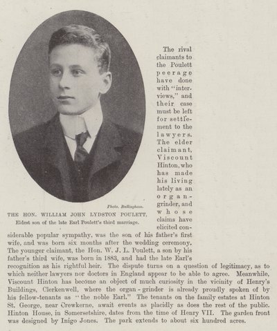 El Honorable William John Lydston Poulett, hijo mayor del tercer matrimonio del difunto Conde Poulett de English Photographer