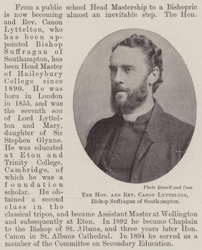 El Honorable y Reverendo Canónigo Lyttelton, Obispo Sufragáneo de Southampton de English Photographer