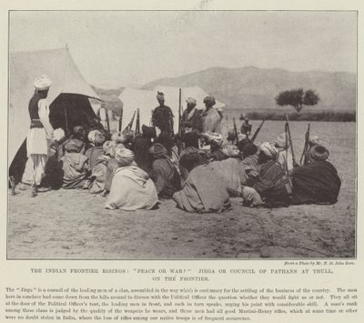Los Levantamientos de la Frontera India, ¿Paz o Guerra? Jirga o Consejo de Patanes en Thull, en la Frontera de English Photographer