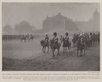 La revisión del rey de los guardias en el desfile de Horse Guards, 27 de octubre, su majestad inspeccionando las líneas de English Photographer