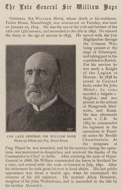 El difunto General Sir William Hope de English Photographer