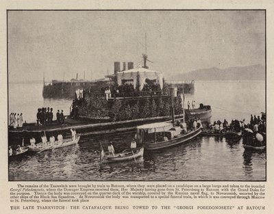 El difunto Tsarevitch, el catafalco siendo remolcado al Georgi Pobedonosetz en Batoum de English Photographer