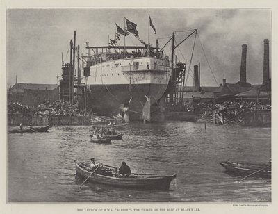 El lanzamiento del HMS Albion, el buque en la rampa en Blackwall de English Photographer