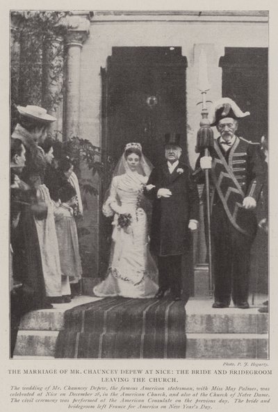 El Matrimonio del Sr. Chauncey Depew en Niza, la Novia y el Novio saliendo de la Iglesia de English Photographer