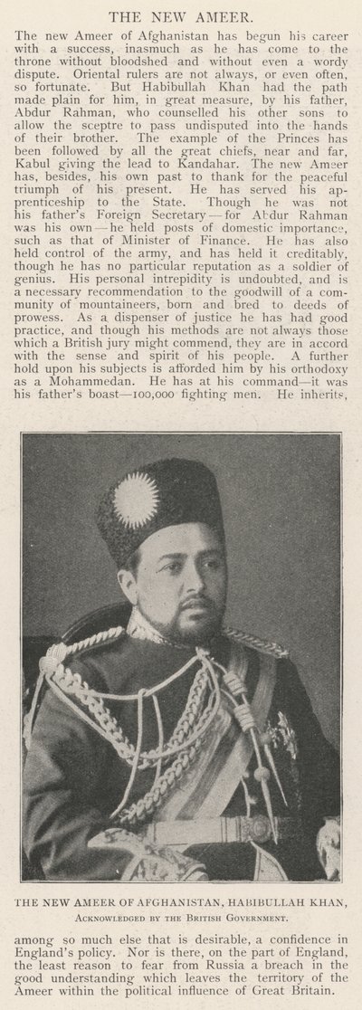 El nuevo Emir de Afganistán, Habibullah Khan, reconocido por el gobierno británico de English Photographer