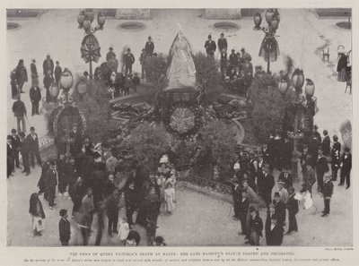 La noticia de la muerte de la Reina Victoria en Malta, la estatua de Su Majestad decorada y cubierta de English Photographer