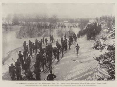 Las maniobras militares de invierno noruegas, el destacamento de esquí regresando a los cuarteles después de una pelea simulada de English Photographer