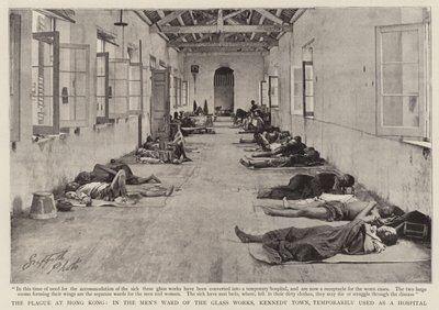 La Plaga en Hong Kong, en la Sala de Hombres de la Fábrica de Vidrio, Kennedy Town, Temporalmente usada como Hospital de English Photographer