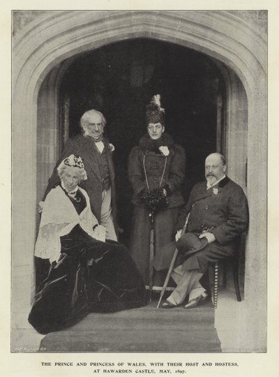 El Príncipe y la Princesa de Gales, con sus anfitriones, en el Castillo de Hawarden, mayo de 1897 de English Photographer
