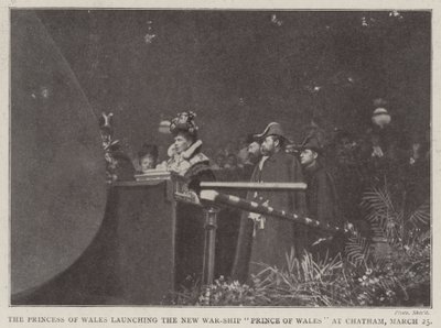 La Princesa de Gales lanzando el nuevo buque de guerra Príncipe de Gales en Chatham, 25 de marzo de English Photographer
