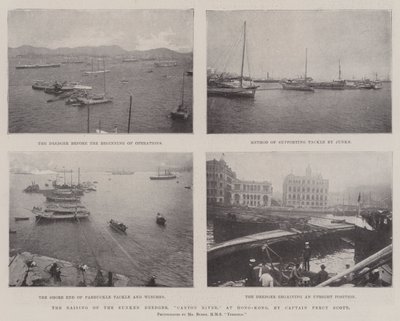 El levantamiento de la draga hundida, río Cantón, en Hong Kong, por el Capitán Percy Scott de English Photographer